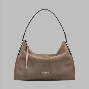 KARL LAGERFELD PARIS Valerie Suede Hobo- Truffle Brown